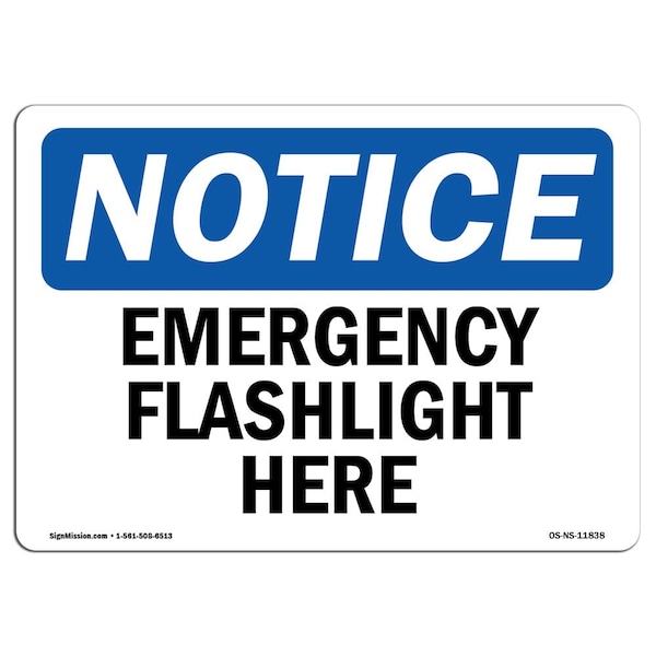 Safety Sign, OSHA Notice, 3.5" Height, Emergency Flashlight Here Sign, Landscape, 10PK